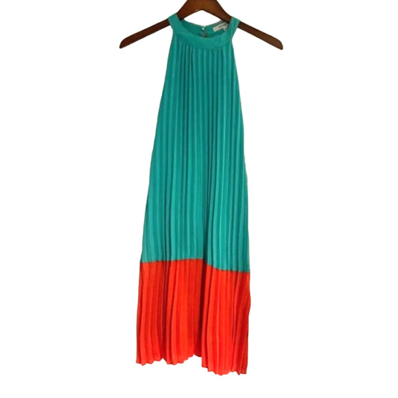 One one Six Summer Halter Dress Pleated Teal and Orange Size small NWT - Picture 3 of 5